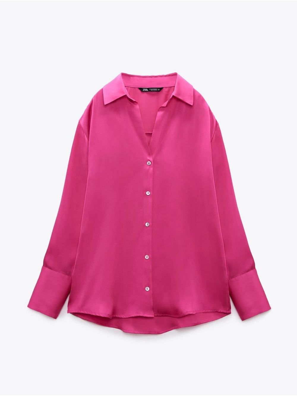 Zara Hot Pink Satin Button-Down Shirt